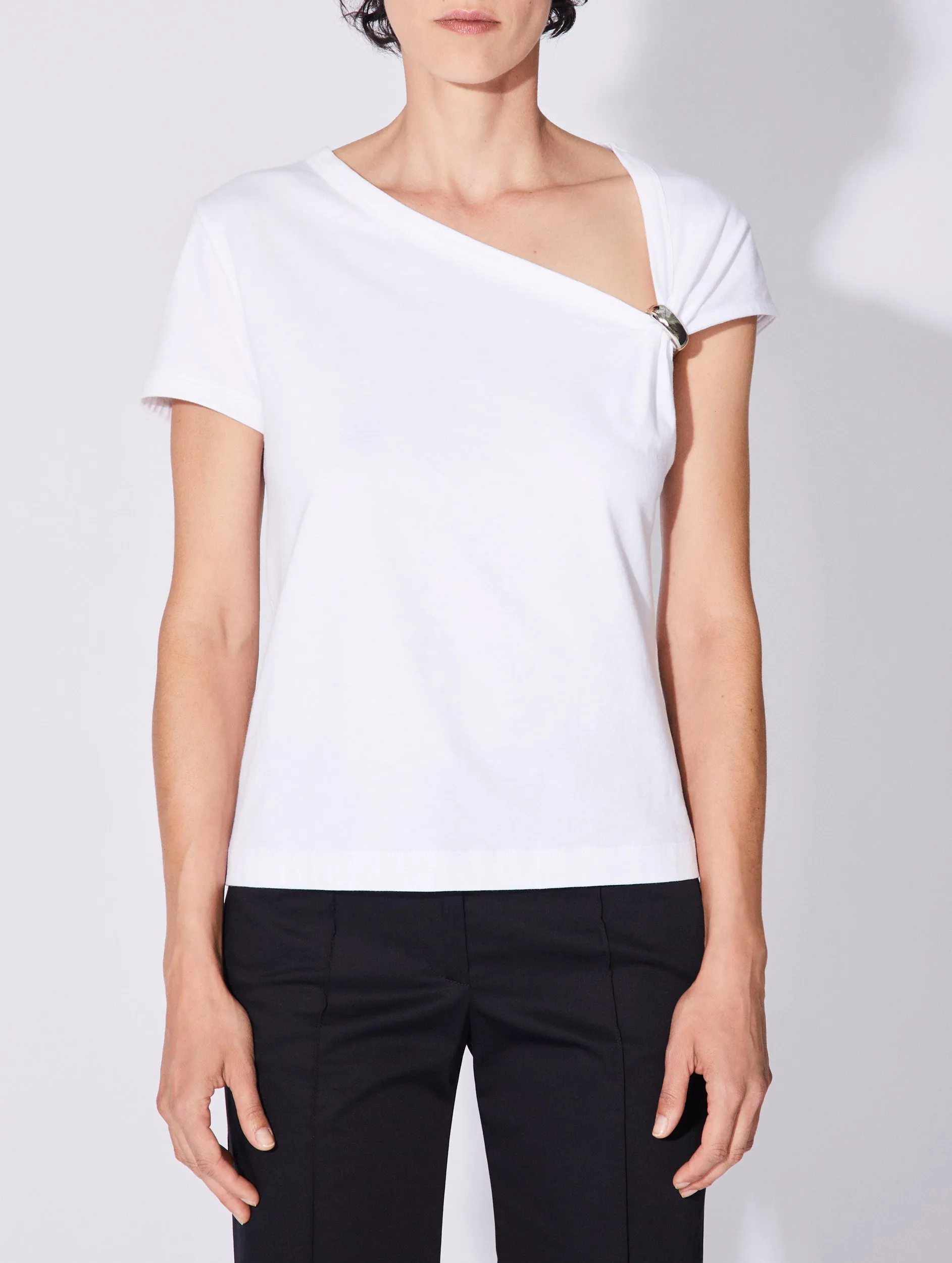 White cotton jersey draped T-shirt