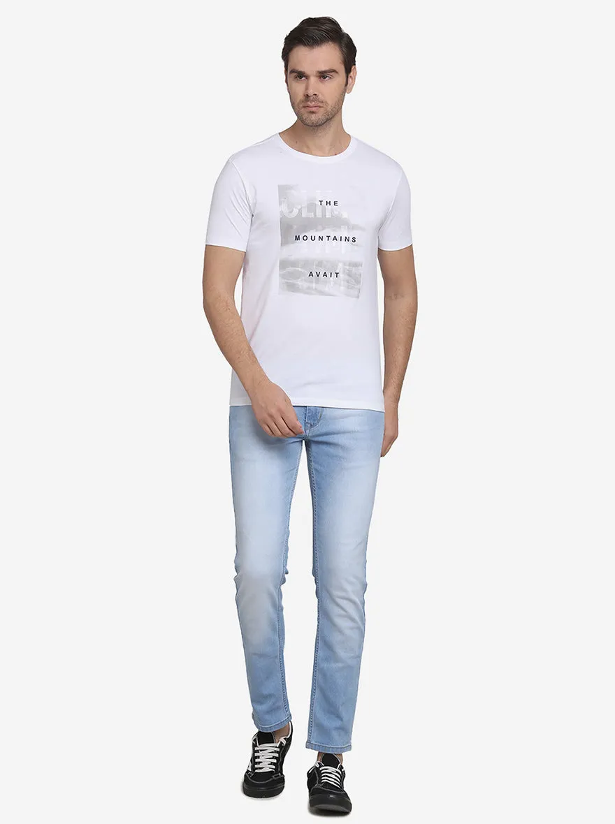 White Printed Slim Fit T-Shirt  | JadeBlue