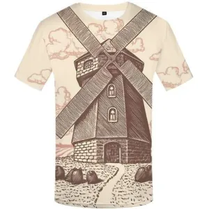 Windmill T shirts Men Netherlands Tshirts Casual Cartoon T-shirts Graphic Novel Tshirts Cool Vintage T shirts Funny Short Sleeve