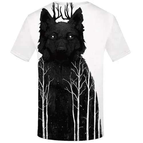 Wolf T-shirt Men Animal T shirts Funny Black And White Tshirts Novelty Forest Tshirts Cool Art Tshirts Casual Short Sleeve