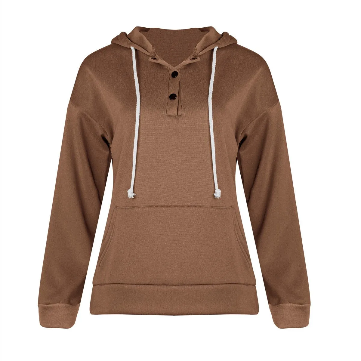 Women solid color button collar hoodie sweatshirt with pocket