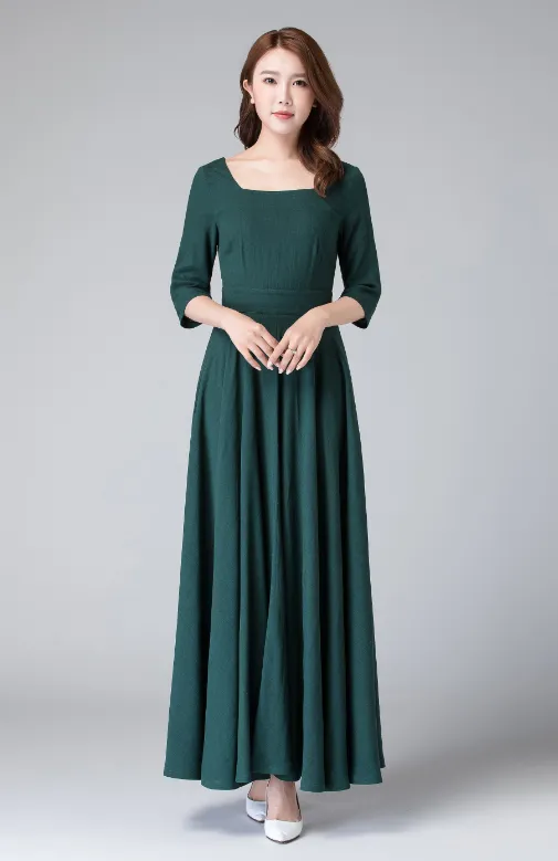 Women's long maxi linen dress, wedding guest dress 1907#