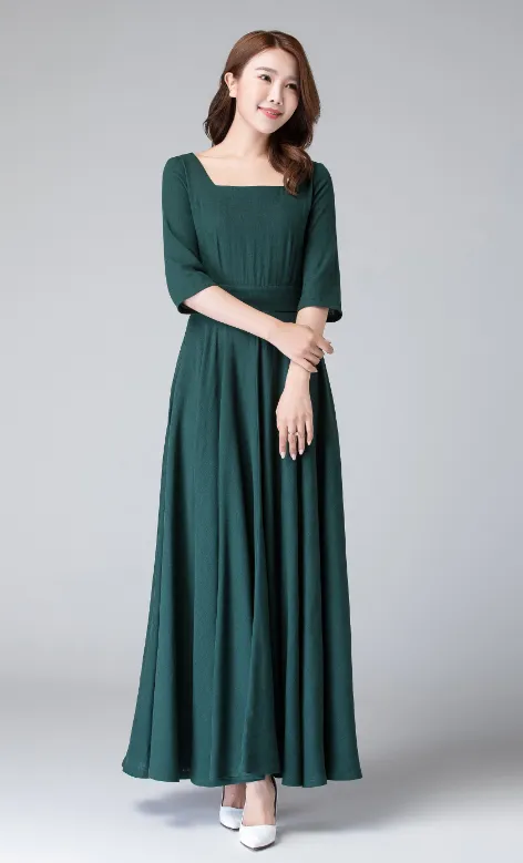 Women's long maxi linen dress, wedding guest dress 1907#