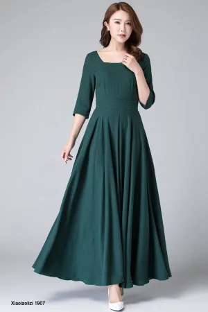 Women's long maxi linen dress, wedding guest dress 1907#