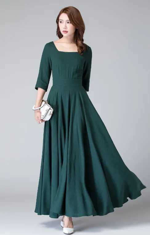 Women's long maxi linen dress, wedding guest dress 1907#