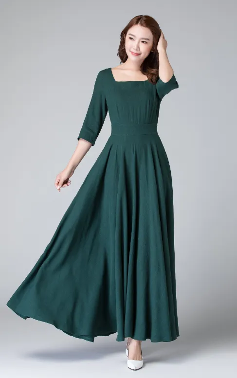 Women's long maxi linen dress, wedding guest dress 1907#