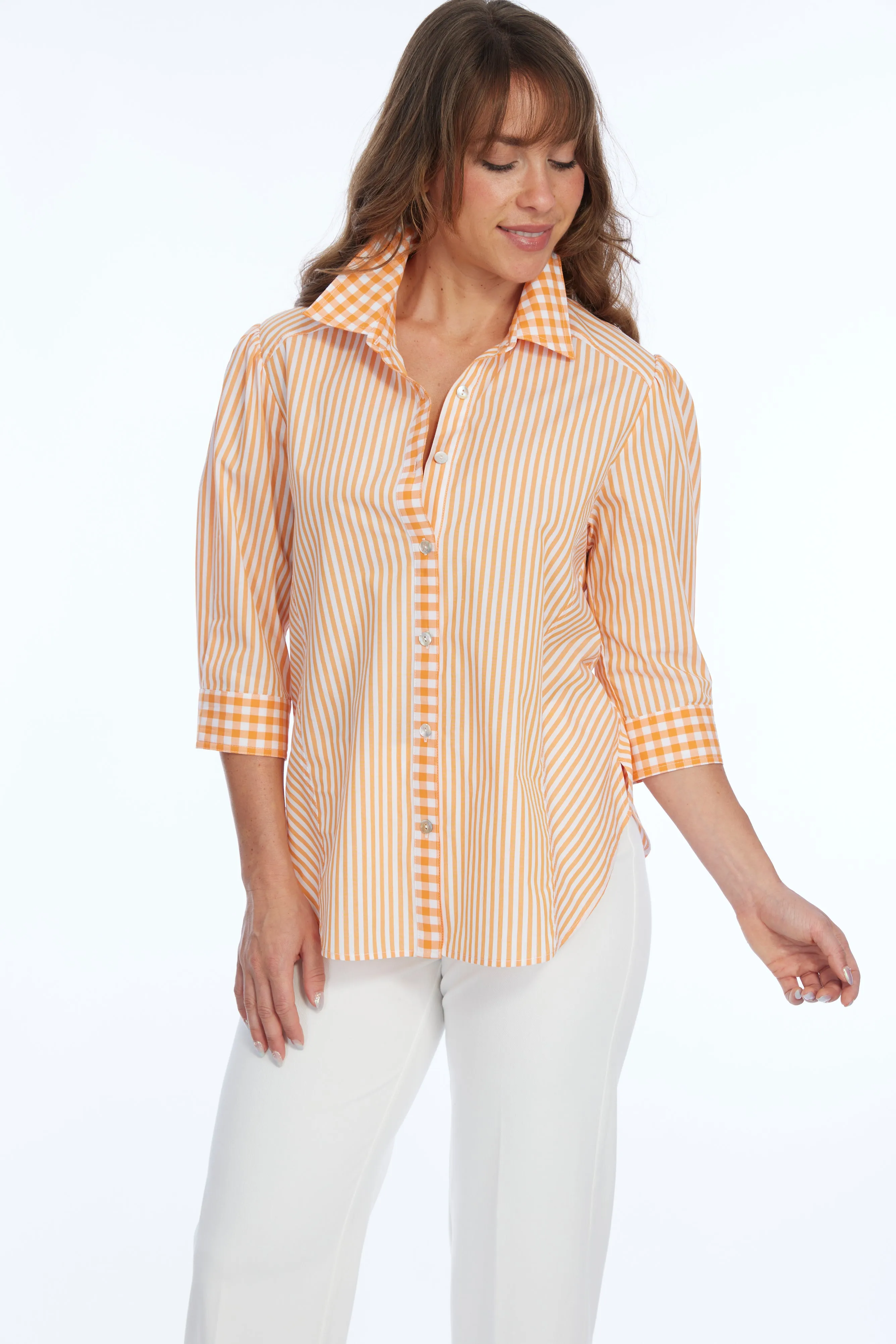 Women's Orange & White Stripe Tencel Shirt HEIDI | LIOR