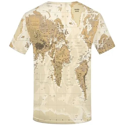 World Map T-shirt Men Yellow Shirt Print Pattern Tshirts Novelty Short Sleeve