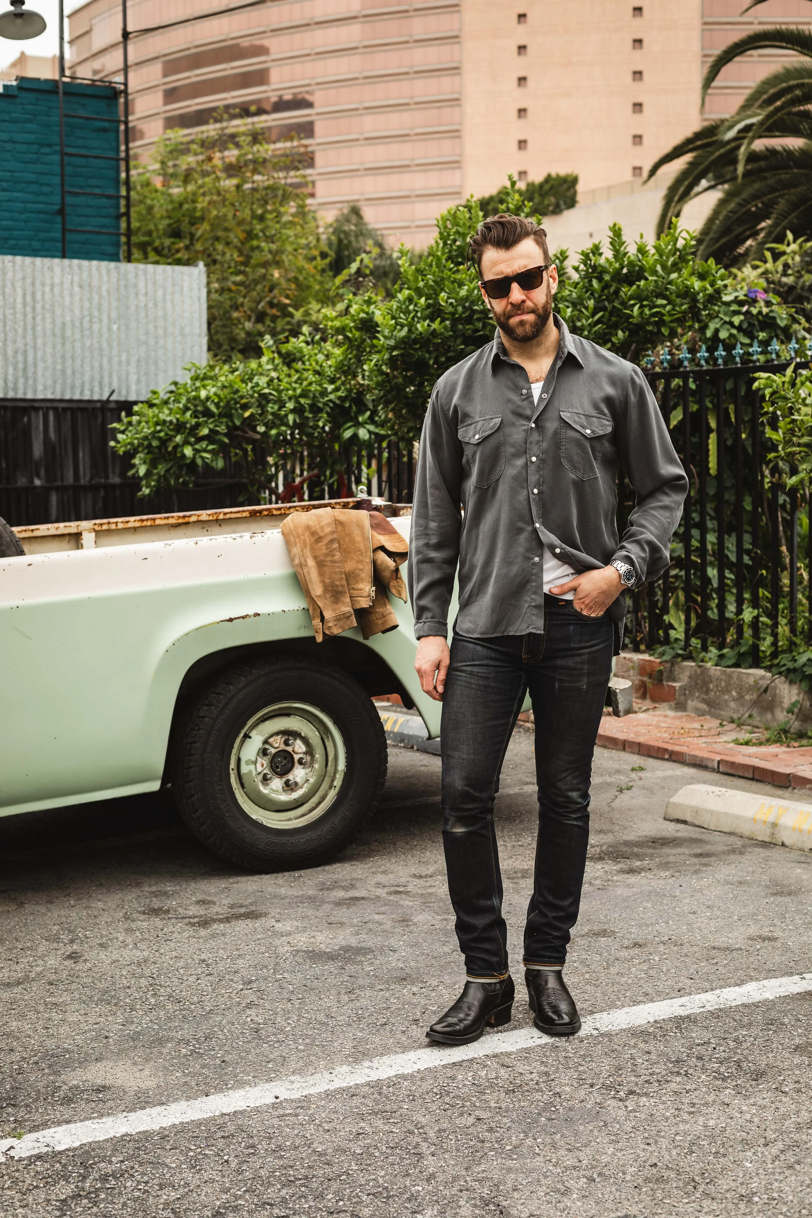 Wythe - Tencel Pearlsnap Shirt - Faded Black