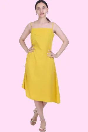 YELLOW CREPE SKATER DRESS FOR WOMEN