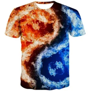 Yin Yang T-shirt Men Flame Tshirt Anime Galaxy Space T shirts Funny Black Tshirts Cool Gothic Tshirts Casual Short Sleeve summer