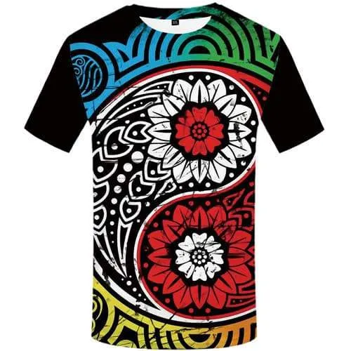 Yin Yang T shirts Men Gossip T-shirts 3d Colorful Tshirts Cool Flower Tshirt Printed Short Sleeve Hip hop Mens Tops Slim O-Neck