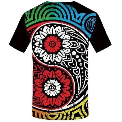 Yin Yang T shirts Men Gossip T-shirts 3d Colorful Tshirts Cool Flower Tshirt Printed Short Sleeve Hip hop Mens Tops Slim O-Neck