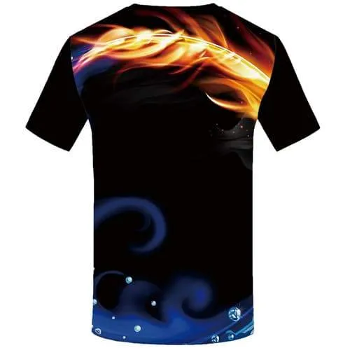 Yinyang T-shirt Men Flame T-shirts Graphic Black T shirts Funny Water Tshirts Novelty Gothic Tshirt Printed Short Sleeve Hip hop