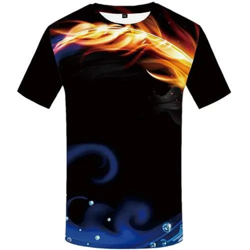 Yinyang T-shirt Men Flame T-shirts Graphic Black T shirts Funny Water Tshirts Novelty Gothic Tshirt Printed Short Sleeve Hip hop